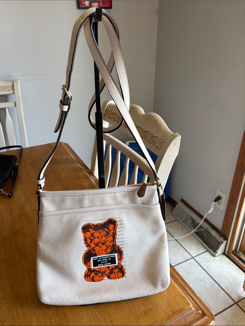 Coach Cream Leather Crossbody with Orange Coach Patch